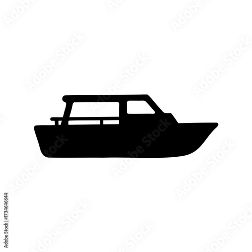 Black silhouette illustration of a boat gliding on the water surface