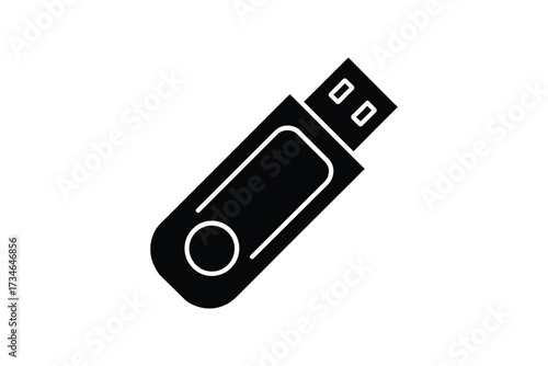 Black silhouette of a usb flash drive on a white background
