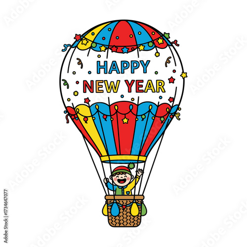 Whimsical Hot Air Balloon Flying High to Celebrate New Beginnings and Festive Joy