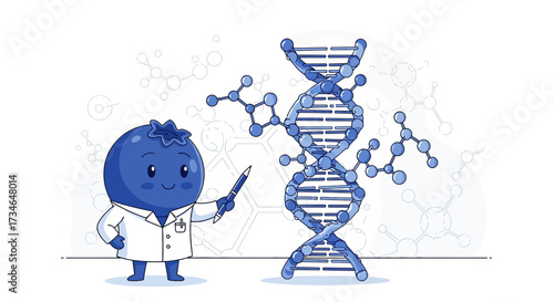 Blueberry scientist explaining the benefits of antioxidants and dna structure research