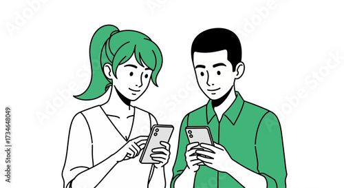 Modern individuals engaging with digital technology, communicating and connecting seamlessly through their mobile smartphones, illustrating contemporary lifestyle and online interaction
