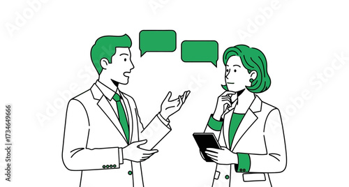 Professional business people engaged in dynamic discussion, fostering effective communication and collaboration within a corporate team setting, ideal for teamwork and strategy illustration