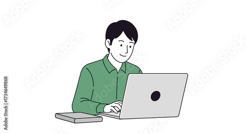 Stylized illustration of a thoughtful young businessman in a suit, contemplating with his hand on his chin, symbolizing strategic thinking, problem-solving, and professional decision-making