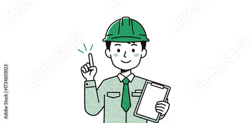 Experienced construction consultant pointing confidently, offering expert advice and safety guidance, holding a clipboard ready for inspection or project management tasks