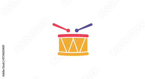 Simple colorful illustration of a drum set with red drumsticks