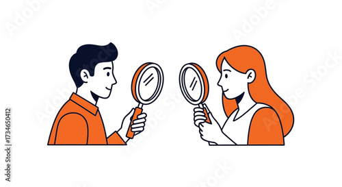 Conceptual Illustration of Self-Reflection and Interpersonal Understanding, Highlighting Personal Growth and Shared Perspectives through Mirror Imagery