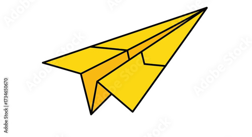 A vibrant yellow paper plane soaring, representing the swift launch of digital concepts, innovative communication, and the forward-thinking journey of ideas taking flight towards future discovery
