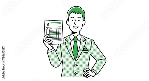 Smiling business professional presents a detailed financial statement, illustrating effective economic analysis, strategic planning, and meticulous financial management