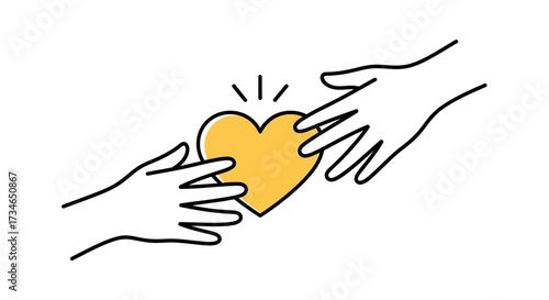 Two hands connect over a glowing heart, symbolizing love, care, and the act of giving or receiving compassion and support in human relationships