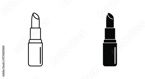 Two lipstick illustrations one outlined and one filled side by side