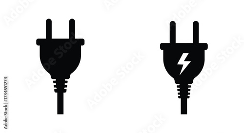Simple black and white illustration of two electrical power plugs shown