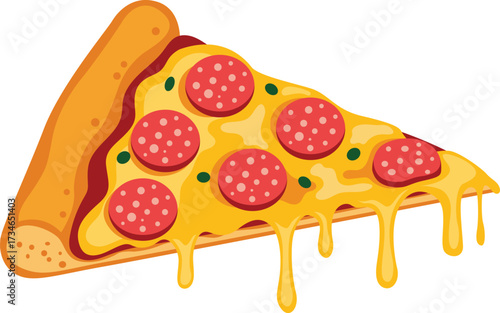 A single slice of pepperoni pizza with melting cheese and a golden crust, isolated on a white background.