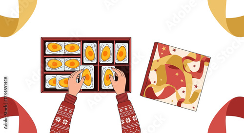 Festive celebration preparing mooncakes for mid autumn festival with family members and friends