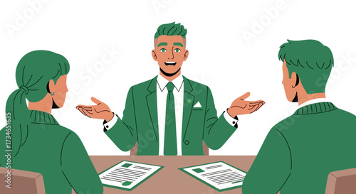 Expert consultant facilitates a crucial business meeting, guiding clients through important discussions to achieve mutual understanding and successful outcomes