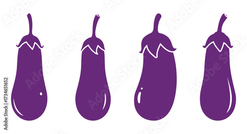 Four purple eggplants illustrated in a minimalist graphic style
