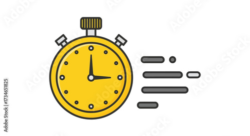 Vibrant yellow stopwatch icon depicting urgency, speed, and efficiency for quick task completion and time management concepts, perfect for digital projects and deadline illustrations