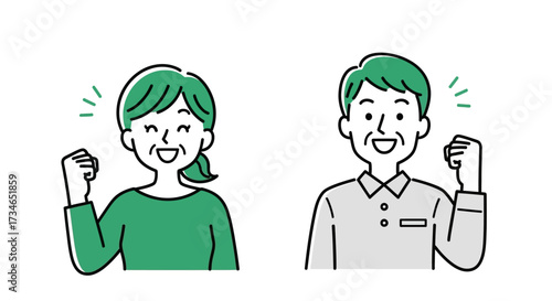 Vibrant elderly couple celebrating success and achievement with joyful expressions and motivating gestures, embodying a spirit of encouragement and well-being
