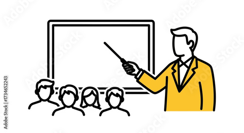 Professional presenter teaches a group of students or colleagues in an educational setting, delivering knowledge and fostering learning and development