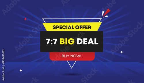 7 to 7 special offer big deal buy now editable web banner vector art template design badge icon label black gray yellow red blue light sun shine abstract shapes gradient business background