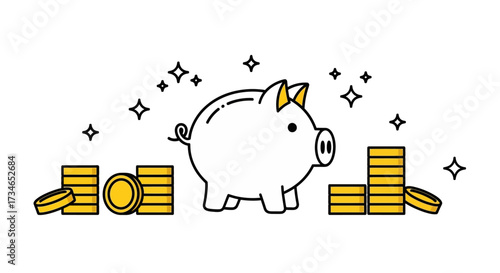Smart Financial Savings and Wealth Accumulation with a Classic Piggy Bank and Gold Coins Illustration for Personal and Business Growth