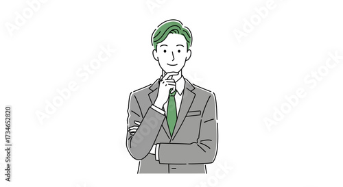 Thoughtful business professional contemplating ideas, an illustration of strategic thinking and innovative problem-solving in a corporate context, depicting conceptual thought