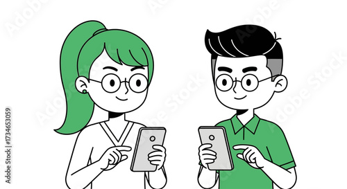 Engaged in effortless digital communication, two young individuals are focused on their smartphones, symbolizing modern connection and the simplicity of everyday messaging