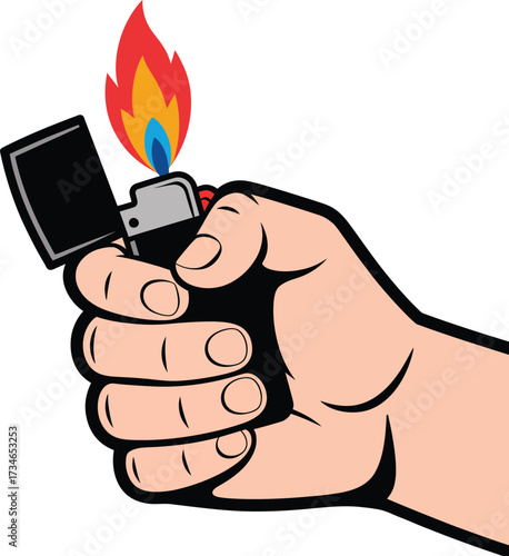 Hand Holding an Open Lighter with a Flame