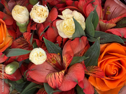 bouquet of yellow and red roses