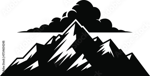 Stylized Mountain Range with Dark Cloud