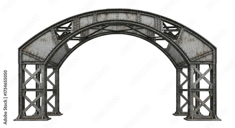 custom made wallpaper toronto digitalIndustrial Riveted Steel Archway Structure with Distressed Metal and Visible Bolts on White Background