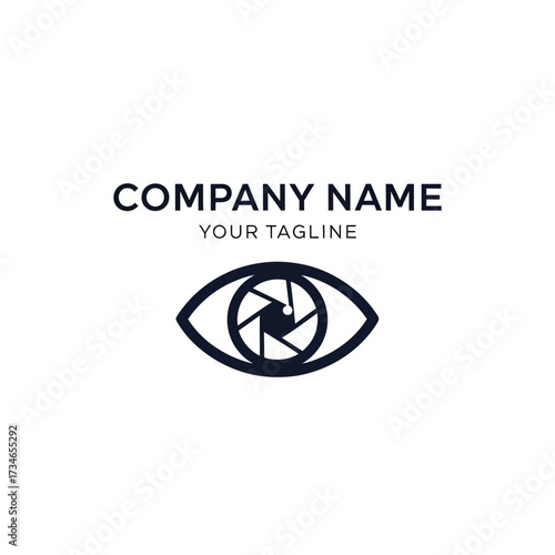 Eye-shaped logo with a camera aperture in the center, suitable for photography or visual media companies.