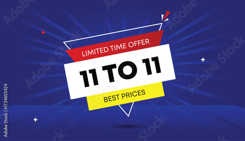 editable web banner vector art template design badge icon label white yellow red gradient shapes blue light sun shine abstract business background 11 to 11 best prices limited time offer special sale