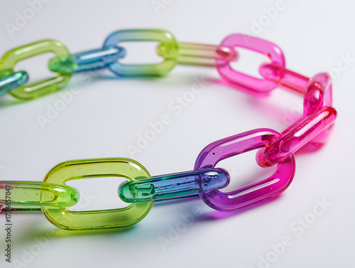 Colorful Chain Links on White Background: A Vibrant Display of Interconnectedness and Modern Design