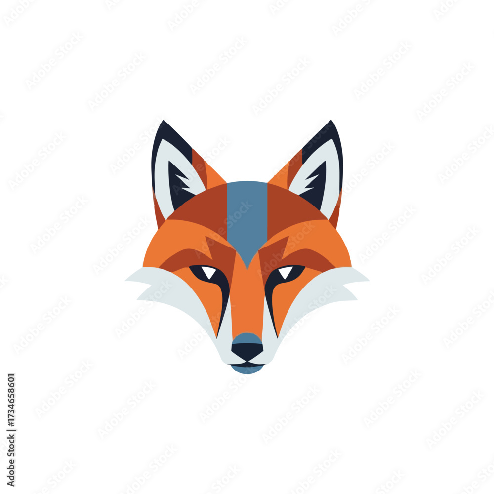 Obraz premium Geometric fox head with orange, white, and blue colors.