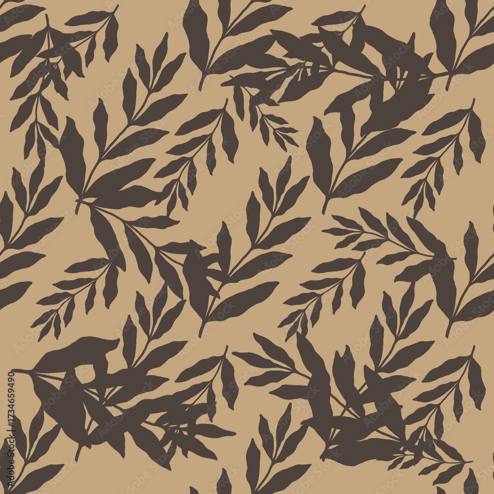 Fototapeta premium Leaf Seamless Pattern, Botanical Foliage Digital Paper, Hand Drawn Nature Plant Design, Elegant Greenery Illustration for Fabric and Scrapbooking