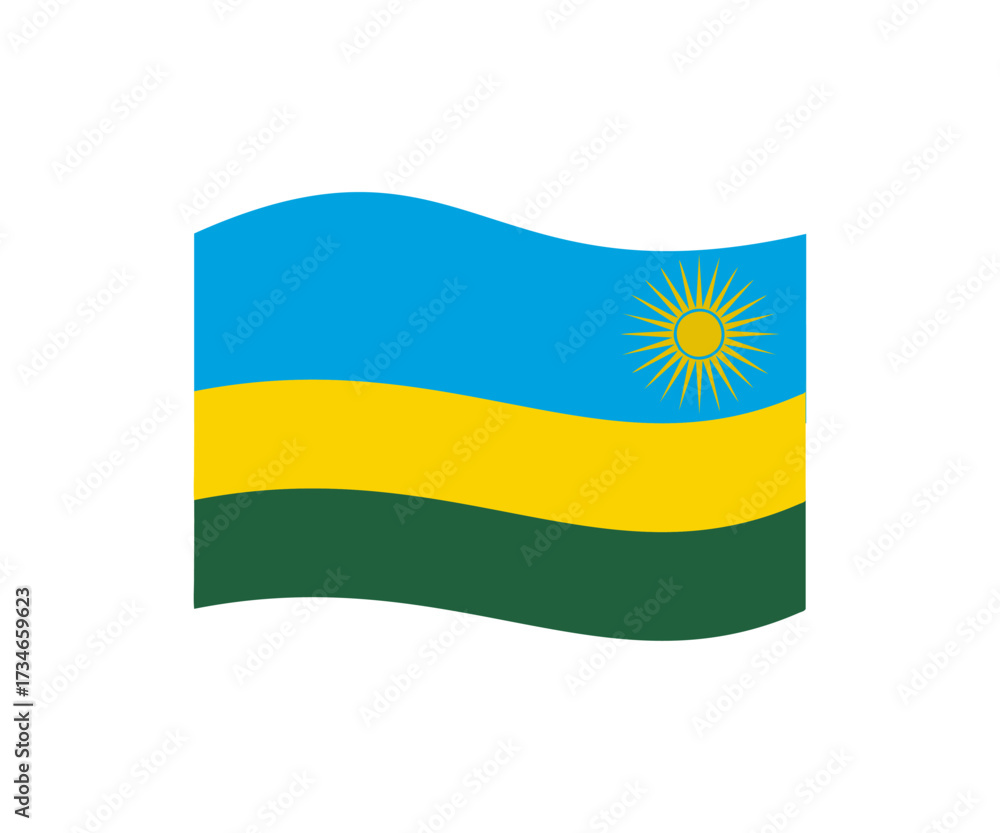 Obraz premium Waving flag of Rwanda. Official national flag of Rwanda vector design and illustration. 