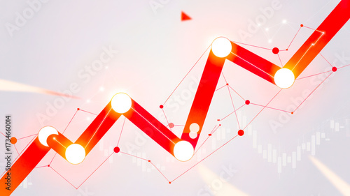 Abstract red line graph with glowing points showing upward trend and data connections