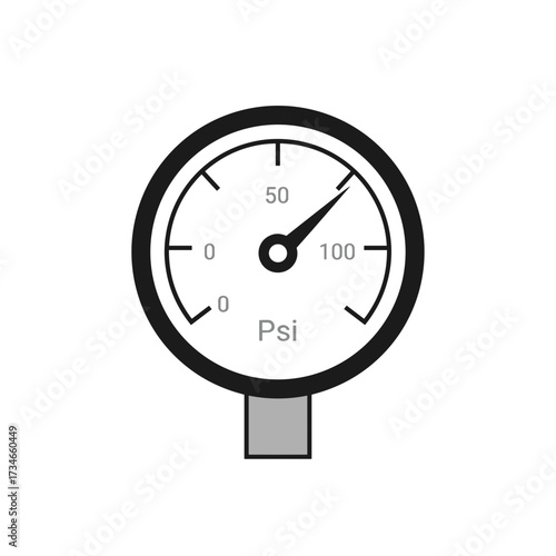 Pressure gauge on transparent background in minimalistic style for industrial use