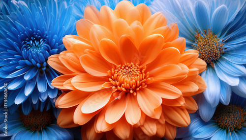 Orange And Blue Chrysanthemum