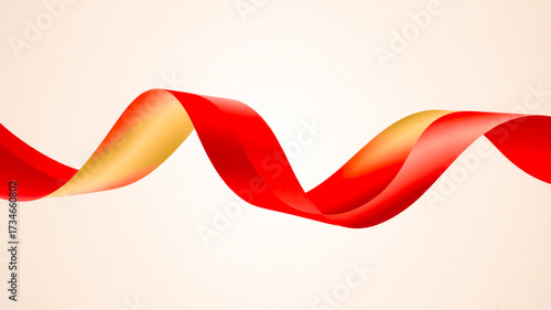 Elegant flowing red satin ribbon gracefully curving and swirling against a soft neutral background