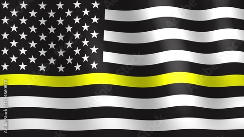 american usa dispatchers thin yellow gold line flag in the wind
