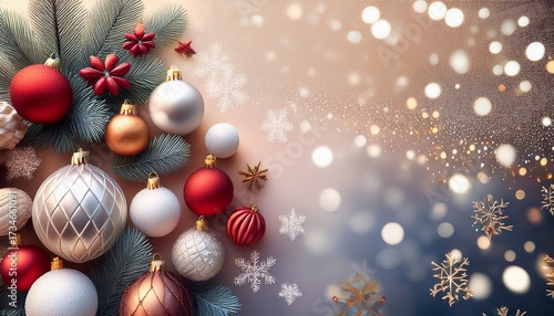 Seasonal Christmas Backdrop Decorated With Baubles And Snow Patterns