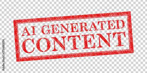 Vector red rubber stamp of AI Generated Content isolated on transparent background.