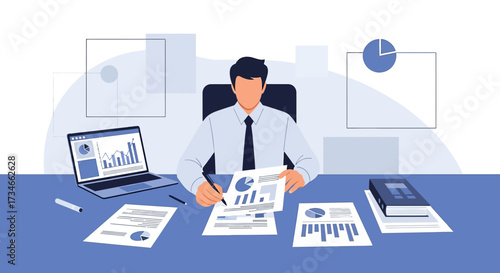 An Accountant Analyzing Financial Data and Working on Business Growth Strategy Plan