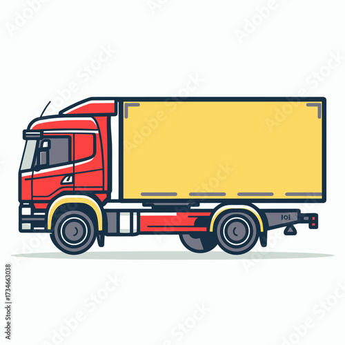 Modern red and yellow delivery truck ready for your design, transportation and logistics industry asset, perfect for e-commerce or shipping designs