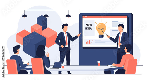 Business Presentation Meeting with New Idea on Screen and Team Engagement in Discussion