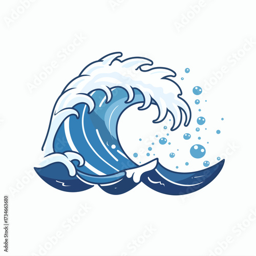 Dynamic ocean wave illustration with frothy crest and playful bubbles, perfect for coastal themes, nautical designs, or summer promotions with a splash of vibrant energy