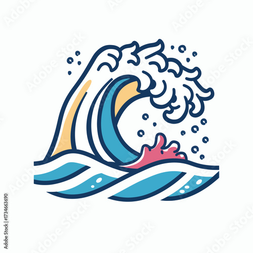 Dynamic stylized wave icon, perfect for branding, social media, or ocean-themed designs, conveying energy and movement in a fun, modern way for commercial use