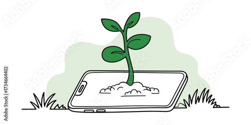 Digital growth concept plant growing from a smartphone screen innovation