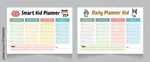 Kids Daily Planner, Printable Homework, Chores, Fun Time and Meals Organizer